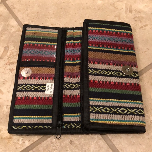 Vintage new artisan crafted Nepal bi-fold accordion compartment wallet clutch - Picture 2 of 5